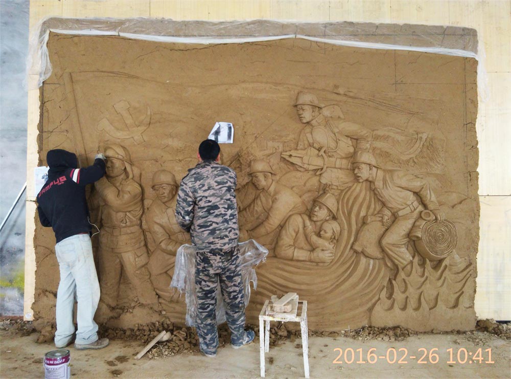 工程公告：消防題材玻璃鋼浮雕泥塑即將完工。